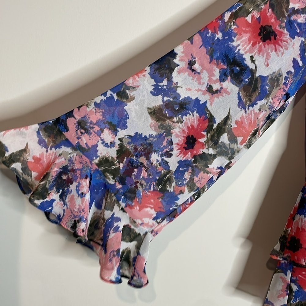 MISA | Damaris Top in Tie-Dye Floral Size Small Sheer Bell Cuff Sleeves Size S - Picture 5 of 8